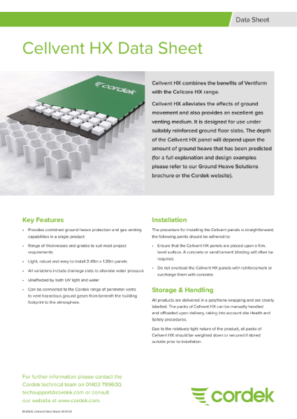 Cordek Cellvent HX Data Sheet