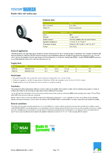 Pro Clima Tescon Naideck Technical Datasheet