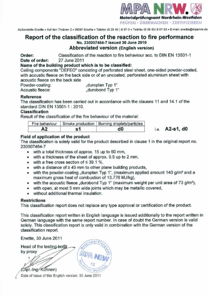 Durlum Panels Fire Test Report