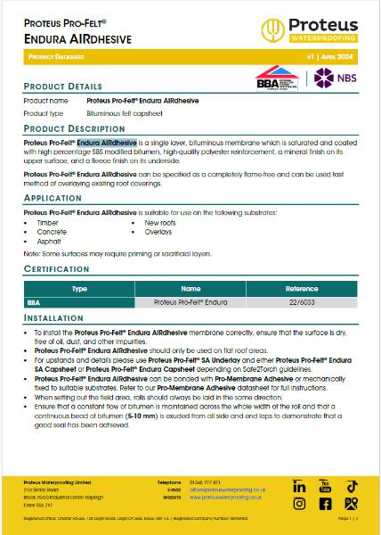 Product Data Sheet - Proteus Pro-Felt® Endura AIRdhesive