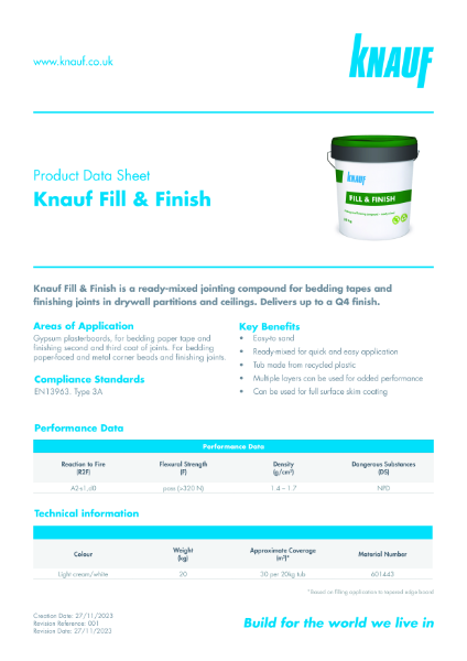 Knauf Fill and Finish Data Sheet