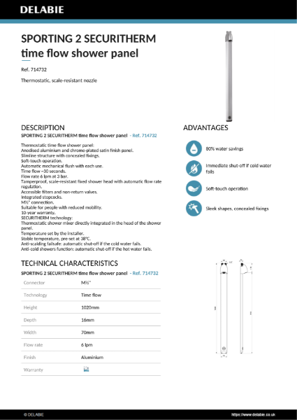 SPORTING 2 SECURITHERM time flow shower panel Data Sheet - 714732