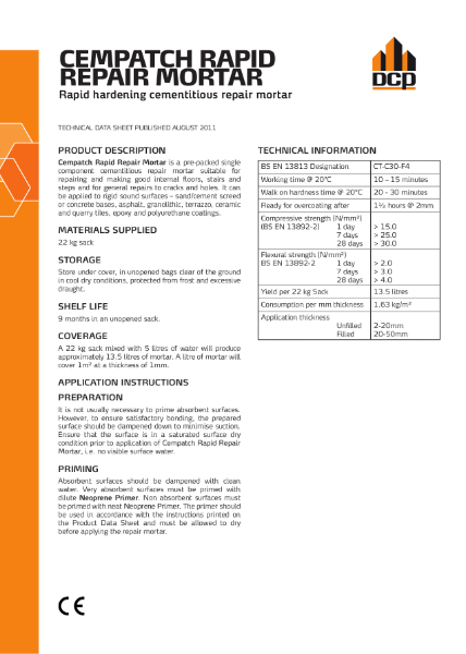 Cempatch Rapid Repair Mortar August