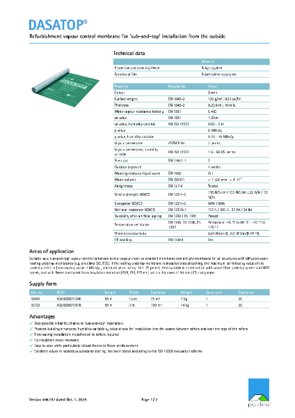 Pro Clima Dasatop Technical Datasheet