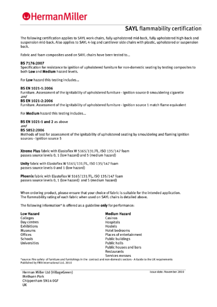 Saly Chair - Flammability Certification