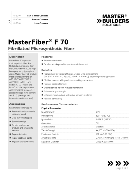 MasterFiber F 70 Data Sheet