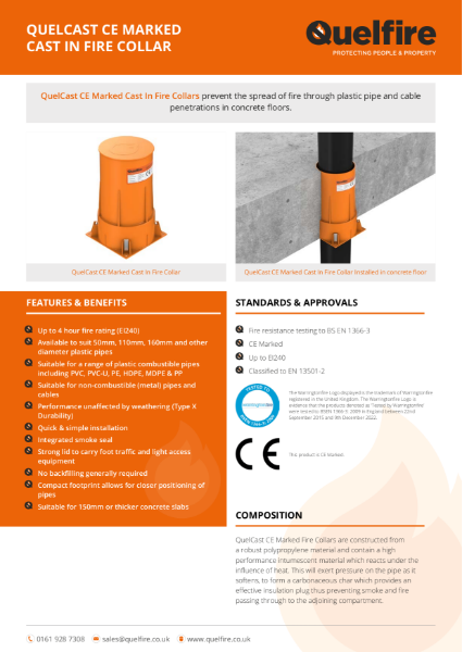 Product Data Sheet - QuelCast Cast In Fire Collar