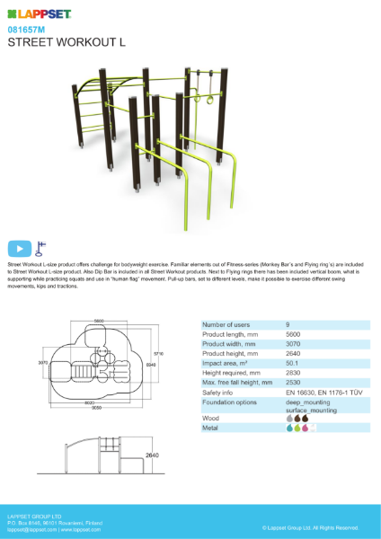 STREET WORKOUT L Product Sheet