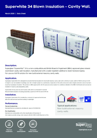 Superglass® Superwhite™ 34 Blown Insulation - Cavity Wall - Datasheet