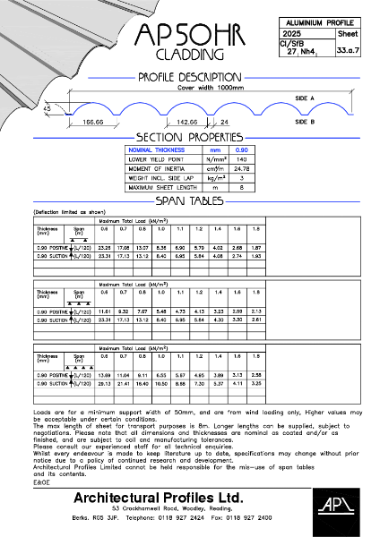 AP 50HR - Aluminum - Cladding Data Sheet