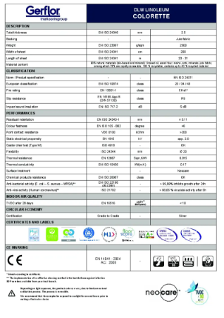 DLW Colorette Tekniskt Datablad