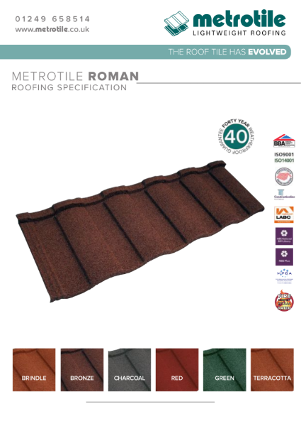 Metrotile Roman Lightweight Roofing System Example Specification