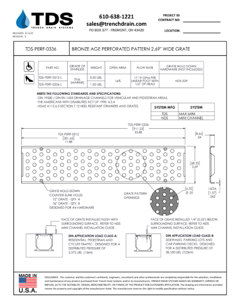 Bronze Age Perforated Pattern 2.69" Wide Grate