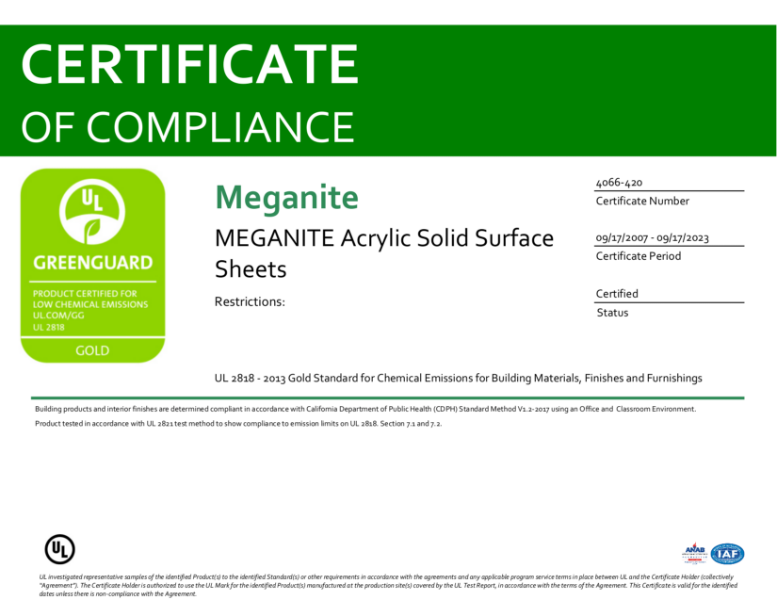 Certificate - GreenGuard Gold 