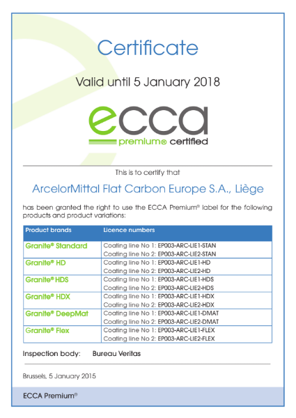 ECCA Premium - Certificate ArcelorMittal FCE Liège