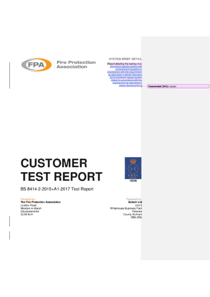 FPA Test Report BS8414-2-2015+A1-2017 for Optima FC+, 3mm Ali PPC
