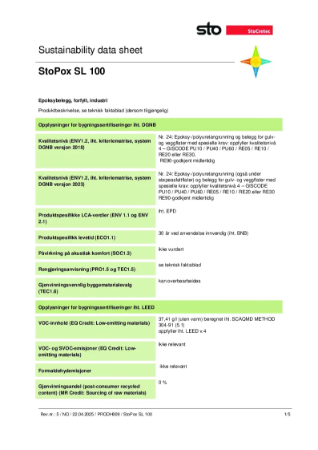 Datablad om bærekraft - StoPox SL 100 Sett Farge