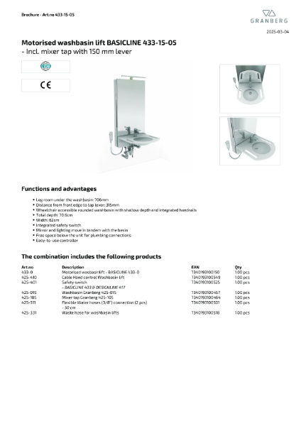 Technical Data Sheet Granberg Basicline 433-15-05