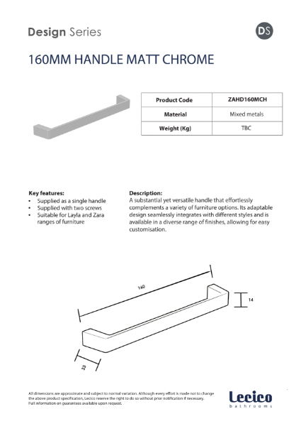 Zara Handle 160 mm - Matt Chrome