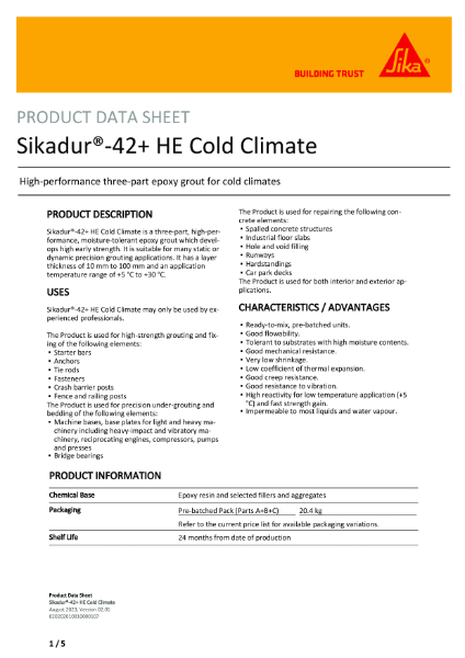 Sikadur®-42+ Cold Climate – Product Data Sheet