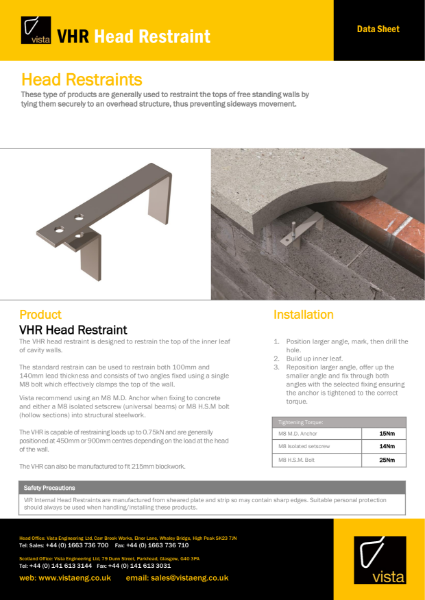 VHR Head Restraint Data Sheet