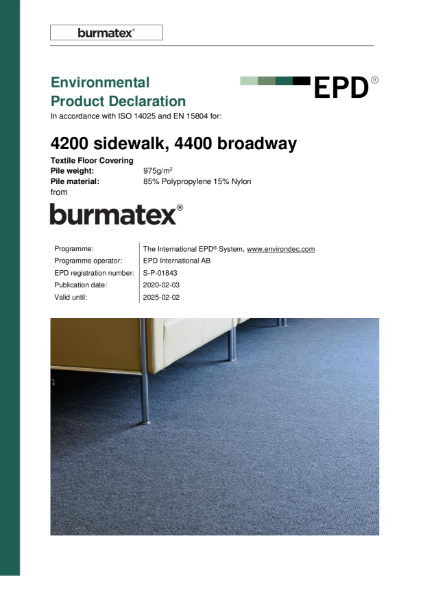 EPD certificate for carpet sheet 4200 sidewalk & 4400 broadway