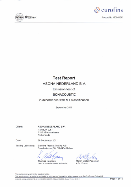 M1 Emissions Classification - Oscar Elite acoustic plaster