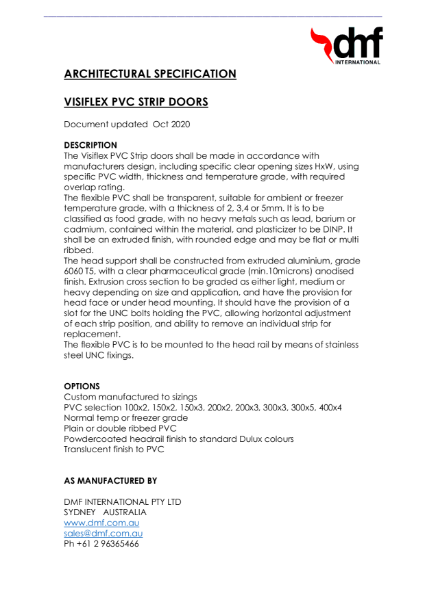 Visiflex Strip Door Architectural datasheet