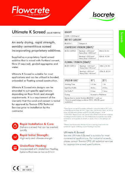 Isocrete Ultimate K Screed Additive Data Sheet