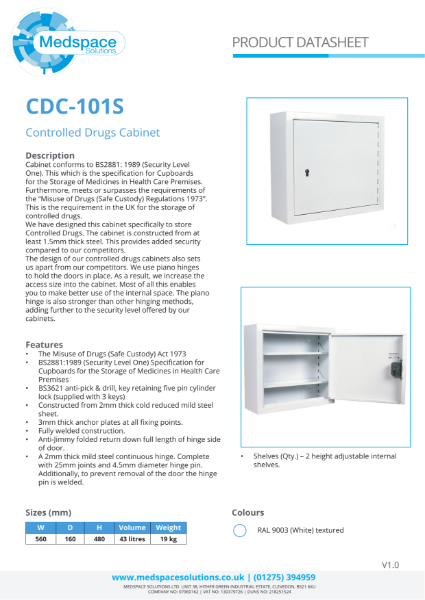 CDC-101S - Controlled Drugs Cabinet