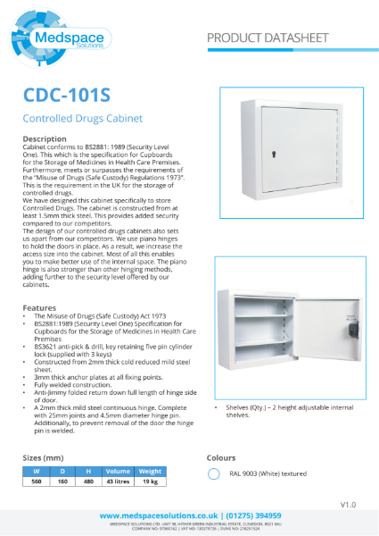 CDC-101S - Controlled Drugs Cabinet | NBS Source