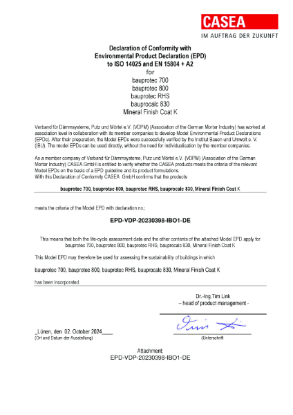 EPD - CASEA Mineral Finish Coat K