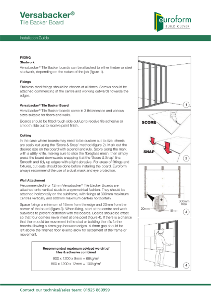 Versabacker Water Resistant Tile Backer Board - Installation Guide
