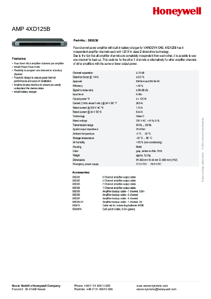 Product Sheet - Amplifier AMP 4XD125B - 585030