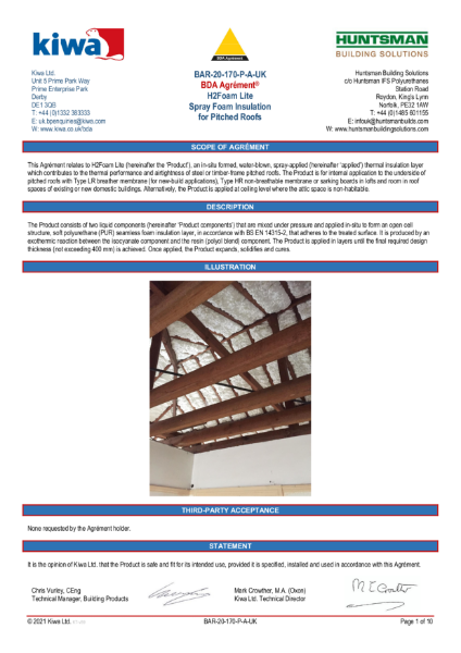 H2Foam Lite Pitched Roof - KIWA Certificate