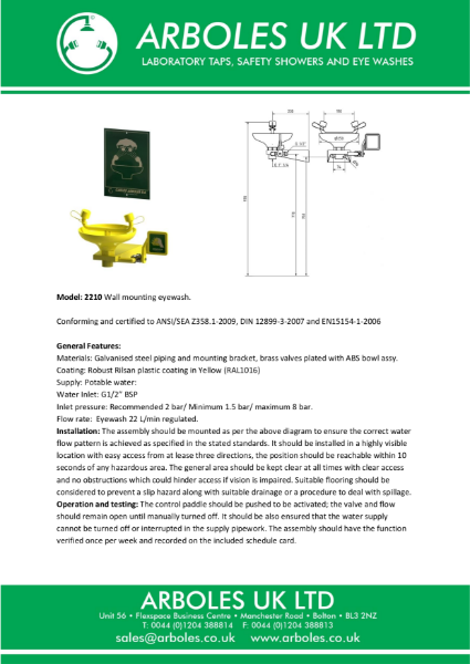 Arboles UK Wall Mounted Emergency Eyewash