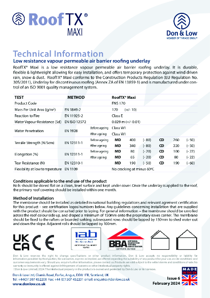 Roof TX Maxi Datasheet Issue 6 February 2024