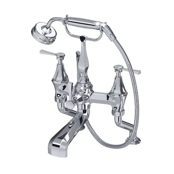 Deco Deck-Mounted Bath-Shower Mixer with Handshower and Lever or Crosstop Handles - Bath Shower Mixer