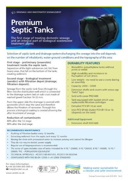 Premium Septic Tank Data Sheet