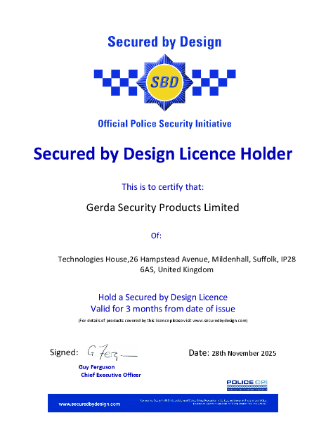 Secured by Design Certificate | Gerda Security Products | NBS Source