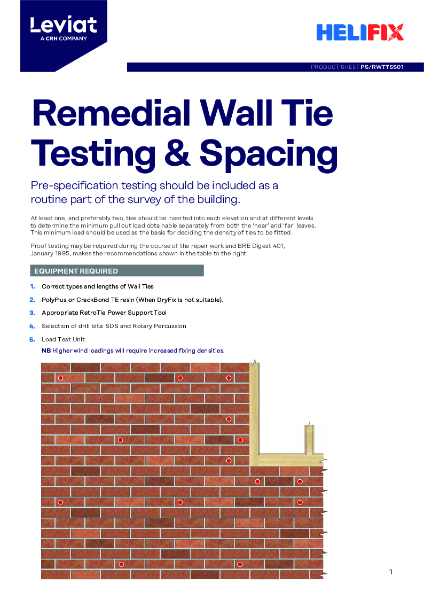 Leviat Helifix Product Sheet - Remedial Wall Tie Testing and Spacing