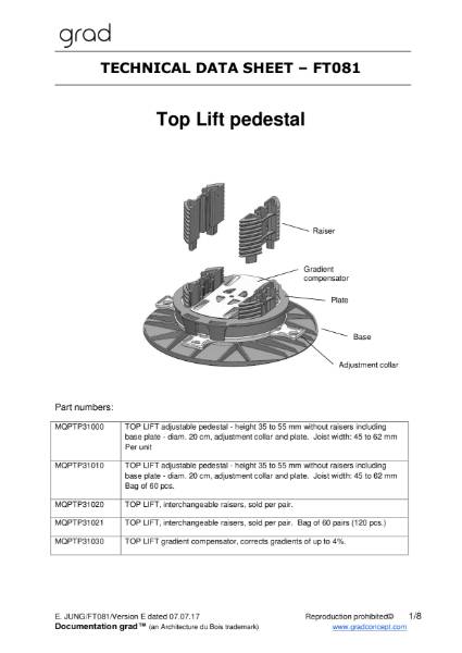 Grad Pedestal Technical Data Sheet