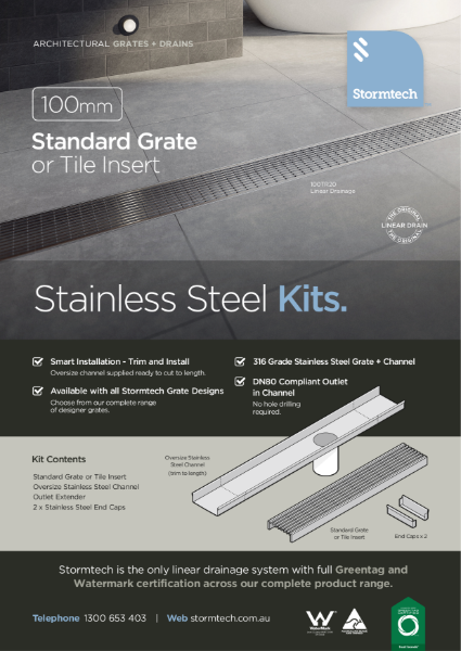 100mm standard grate or tile insert - stainless steel kits
