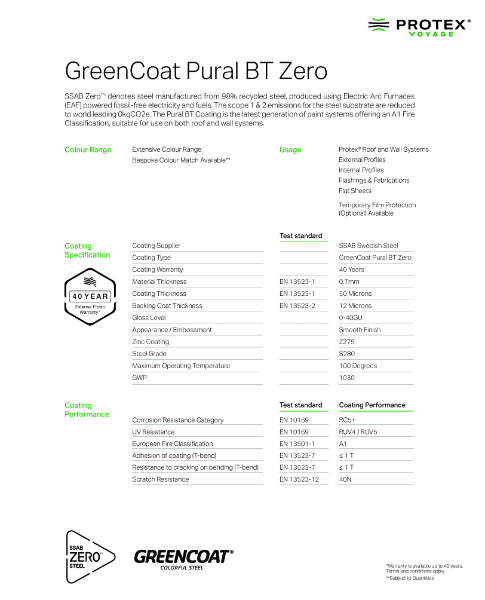 Greencoat Pural BT Zero - Data Sheet