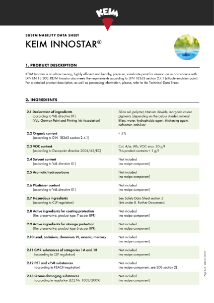 KEIM Innostar Sustainability Data Sheet