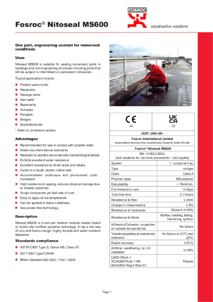 Nitoseal MS600 Technical Datasheet