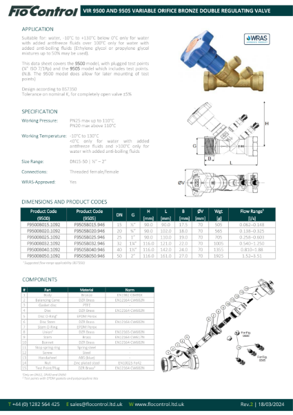 WRAS-approved Series 9500 Double Regulating Valve