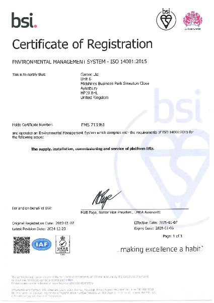 ISO 14001: Certificate of Registration