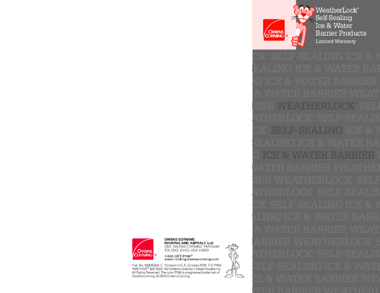 Weatherlock Sealf-Sealing Ice & Water Barrier Products Limited Warranty