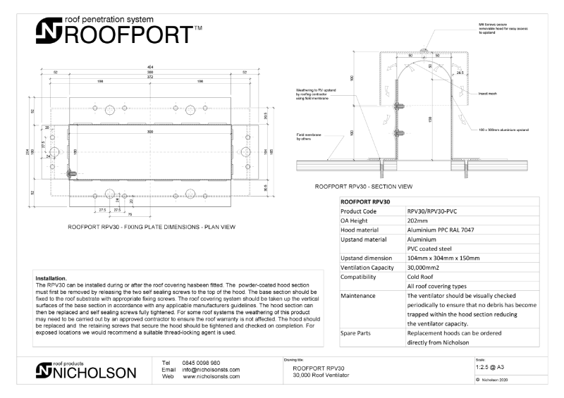 ROOFPORT® RPV-30 - Technical Datasheet